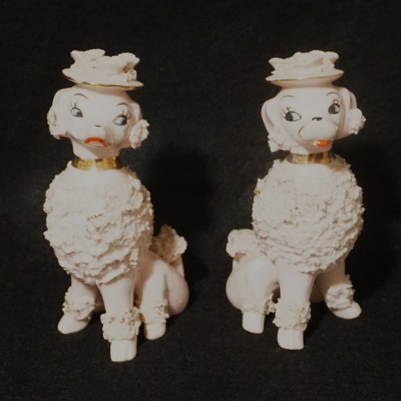 Vintage Ceramic Spaghetti Pink Poodles Set of 2 1950’s